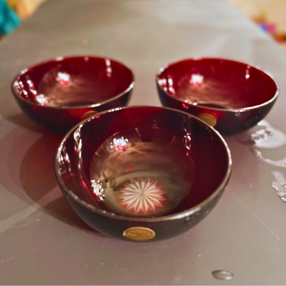 Ruby Red Cut to Clear Bohemian Bowls - Cristal de France